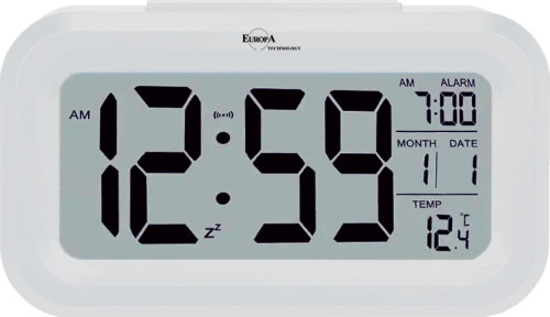 ELITE Sveglia digitale con luce LED automatica (sensore crepuscolare) - BIANCO - Digital alarm clock with automatic LED light (twilight sensor) - WHITE