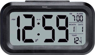 ELITE Sveglia digitale con luce LED automatica (sensore crepuscolare) - NERO - Digital alarm clock with automatic LED light (twilight sensor) - BLACK