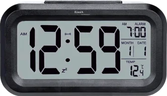 ELITE Sveglia digitale con luce LED automatica (sensore crepuscolare) - NERO - Digital alarm clock with automatic LED light (twilight sensor) - BLACK