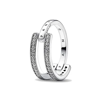 PANDORA JEWELS Mod. SIGNATURE LOGO & PAVE DOUBLE BAND - RING - Size 52 ***SPECIAL PRICE***