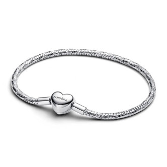 PANDORA Mod. HEART CLASP FACETED SNAKE CHAIN BRACELET